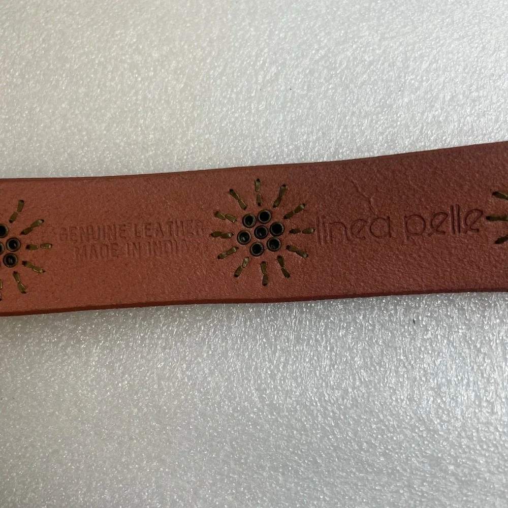 Linea‎ Pelle Anthropologie Brown Genuine Leather Metal Floral Studded Belt M